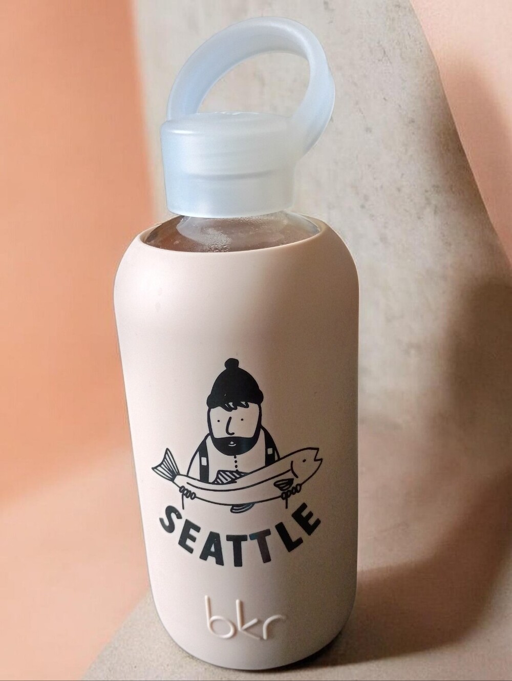 BKR Jetsetter Collection Seattle Glass Lil Water Bottle Sea Fisherman 16oz Rare!